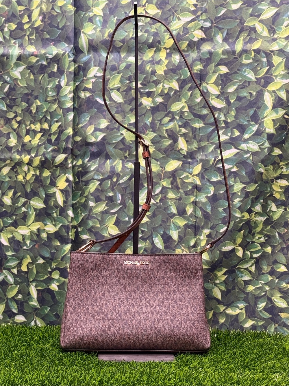 Michael Kors Trisha Medium Triple Compartment Crossbody Bag in Brown Signature